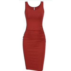 Missufe Women's Sleeveless Tank Ruched Casual Knee Length Bodycon Sundress Basic
